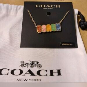 Coach NWT and Dust Bag Colorful Logo Necklace with Gold Chain